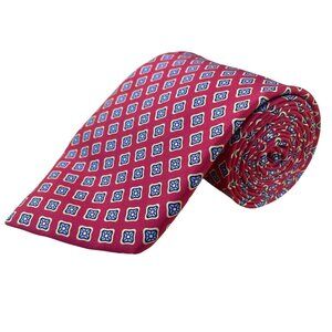Silk Mens Red Blue Geometric Pattern Tie Made In Ireland Classy Businesswear
